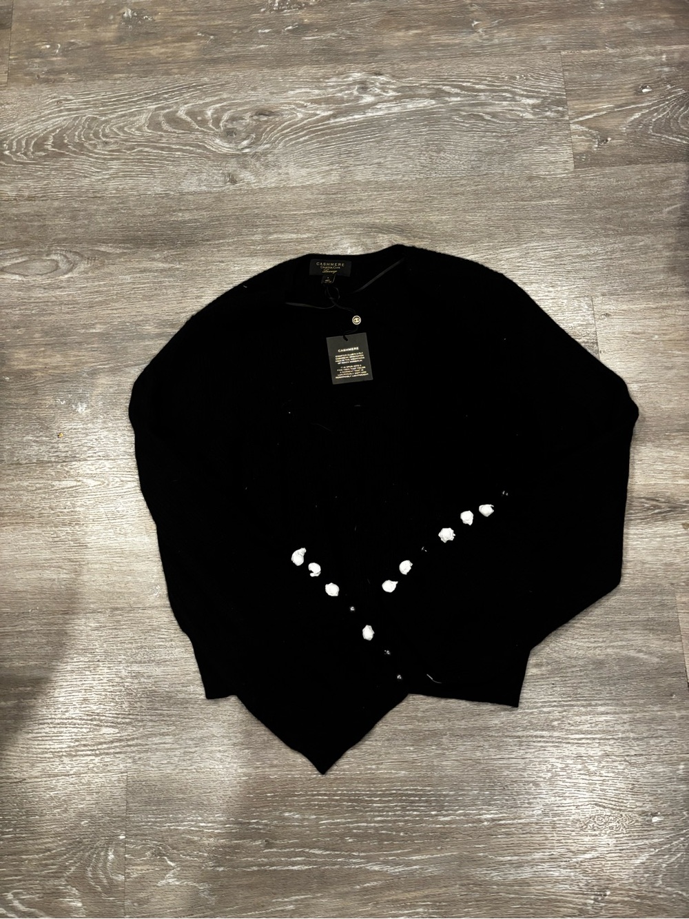 Charter Club Black V-Neck Sweater with Pearl Accent